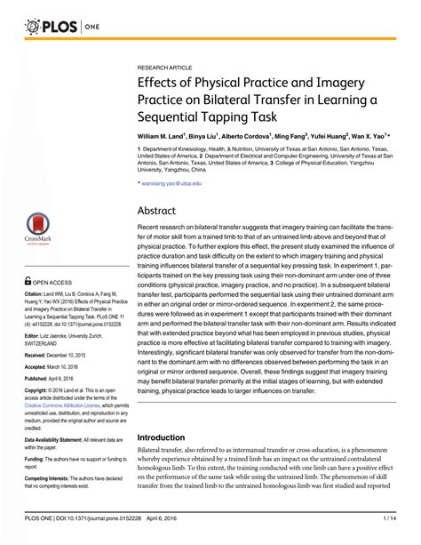 bilateral transfer of learning experiment|Effects of Physical Practice and Imagery Practice on .